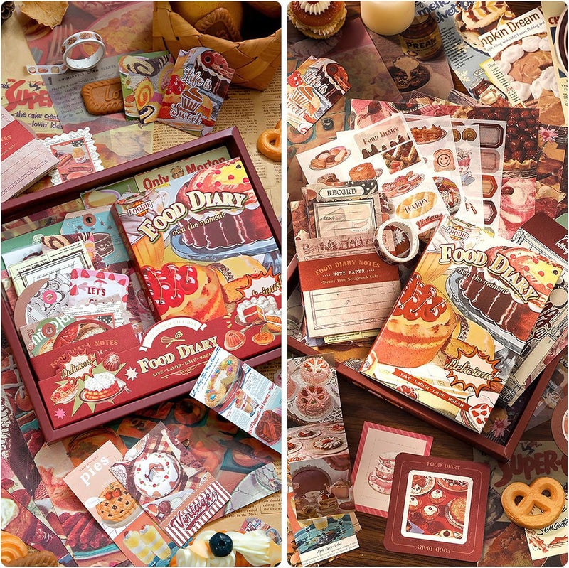 OFFIGIFT Scrapbooking Supplies Kit: Vintage Aesthetic Scrapbook Kit, Junk Journal Supplies with Scrapbook Stickers Paper, Journaling Supplies, Birthday Craft Gift for Adult, Food Diary - Image 2
